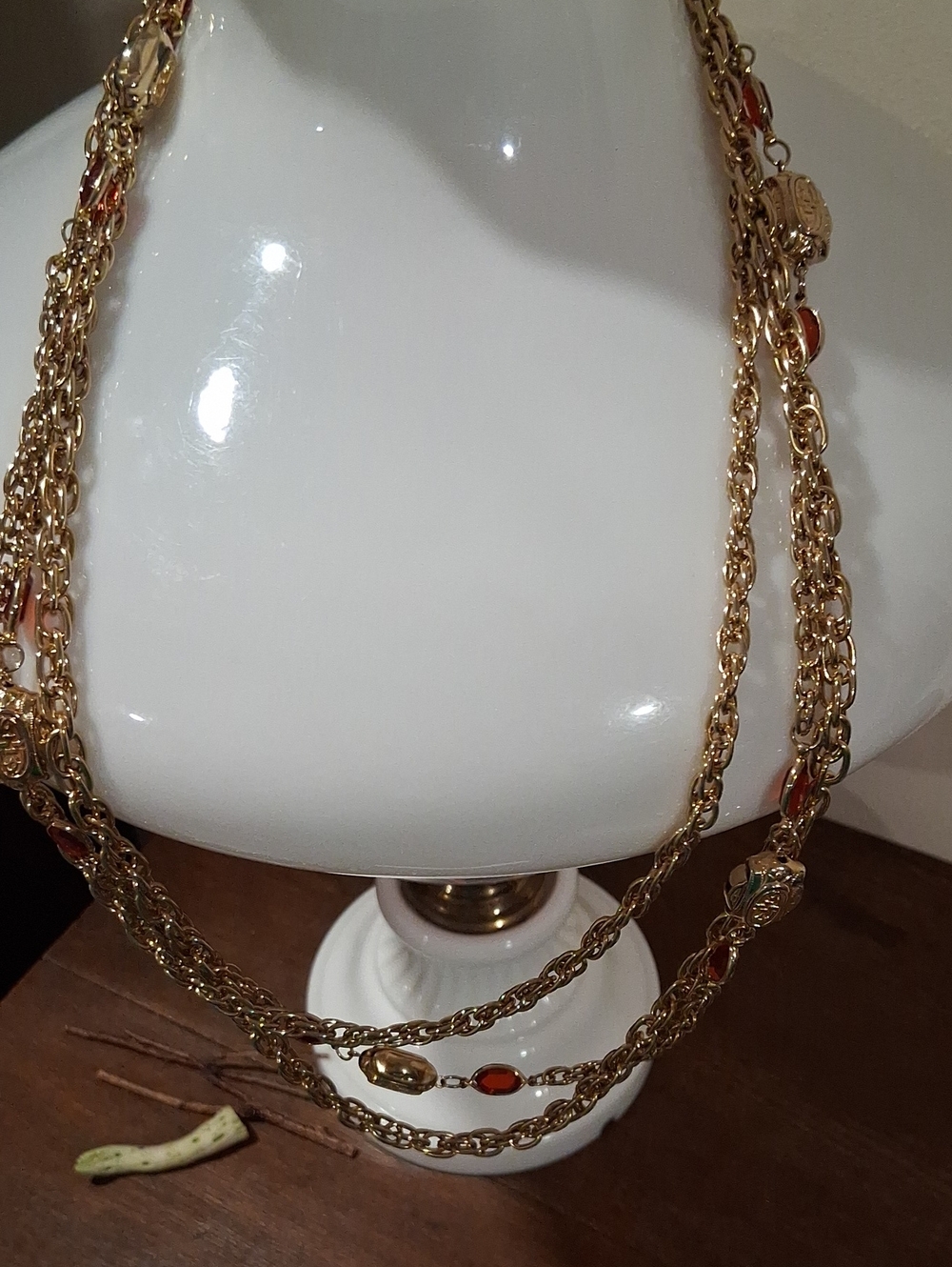 Gold-Tone Multi-Strand Necklace with Red Accents SOME TARNISH